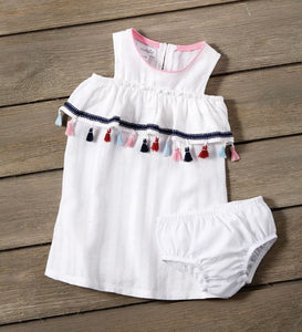 White Tassel Dress Bloomer Set